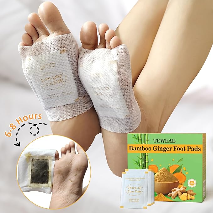 32 Pads Foot Pads -with Pure Natural Turmeric & Ginger, Wormwood, Bamboo Vinegar, Bigger Adhesive Pad Ginger Foot Pads