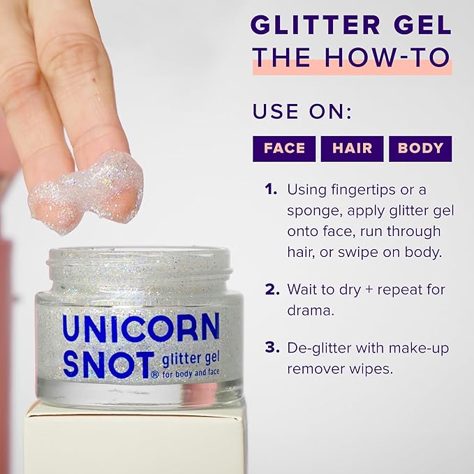 Unicorn Snot Face & Body Glitter - Cosmetic-Grade Holographic Glitter Gel - Makeup for Festivals, Raves, Anime Cosplay - Safe for Face, Easy Application & Removal, 1.7oz Silver (Disco)
