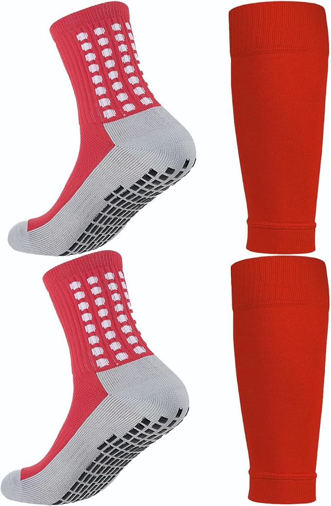 KMOLY 1 Set Soccer Grip Socks,Shin Guard Sleeves for Football Basketball for Men and Women Black/White One Size