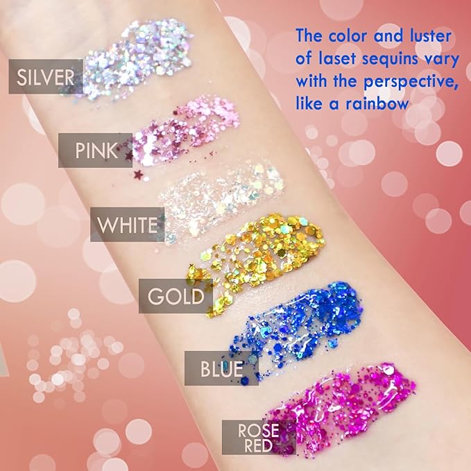 JASSINS 2 Colors Body Glitter, 100ml Face Glitter for Women Girls Kids, Glitter Gel Makeup Tween Gifts, Singer Concerts Festival Rave Accessories, Chunky Mermaid Sequins Glitter