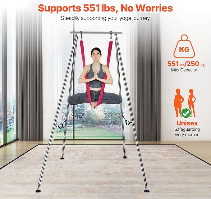 VEVOR Aerial Yoga Frame, 9.67 ft Height Swing Stand, Max 551.15 lbs Load Chrome-Plated Steel Pipe Inversion Yoga Rig for Indoor Outdoor Use