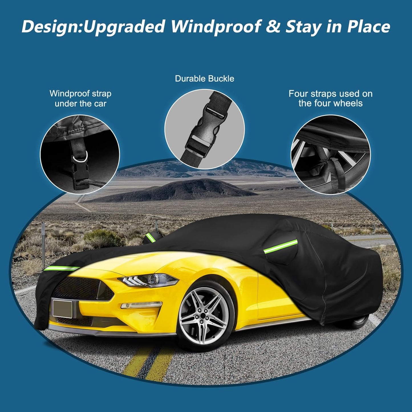 for Mustang Full Car Cover Waterproof All Weather, Outdoor Car Covers with Soft Cotton Lining Windproof Heavy Duty Protection Compatible with 1994-2025 Mustang GT/Shelby/Cobra/Bullitt/ECOBOOST