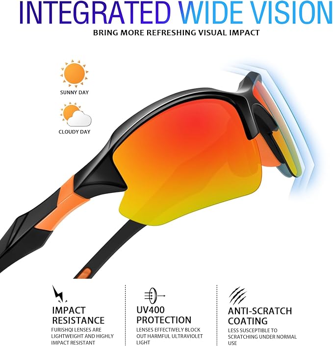 Sports Polarized Sunglasses for Men Cycling Running Fishing UV Protection Sun Glasses Lightweight Half Frame Goggles