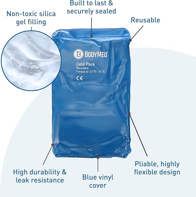 BodyMed Reusable Vinyl Ice Pack for Knee, Arm, Elbow, Shoulder, Back - Professional Grade Cold Therapy for Injuries, Aches, Swelling, Bruises, Sprains - 12 in. x 7 in. (Half)
