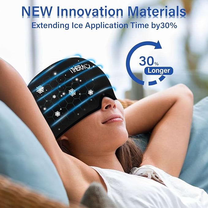 iTHERAU Migraine Ice Head Wrap, Headache Relief Hat & Migraine Cap Cold Compress, Migraine Relief Cap for Headache Eyes Mask for Puffy Eyes, Tension, Sinus & Stress Relief (2Packs)