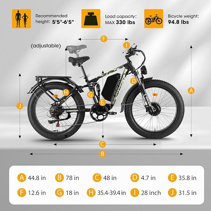 Electric Bike for Adults, 5000W Peak Dual Motor Ebike, 60V 26AH Long Range Dirtbike, 26" Fat Tires for All Terrain Electric-Bicycle, 45MPH-Hunting-Ebike for Off-Road Snow Sand
