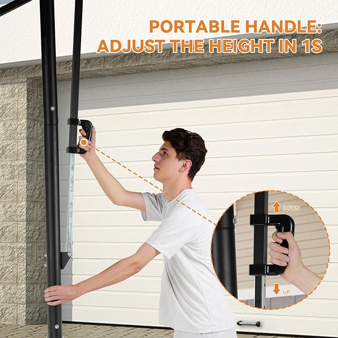 GORISE Portable Basketball Hoop for Home Outdoor Use, Adjustable Height, Shatterproof Backboard, for Daily Practice in Backyard or Garage Indoor Outdoor Backyard Pool