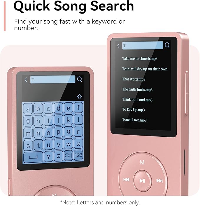 AGPTEK A02 MP3 Player with Bluetooth 5.3, 1.8 inch Screen Portable Music Player with Speaker, FM Radio, Voice Recorder, Supports Expanded Up to 128GB(Rose Gold, 64GB)