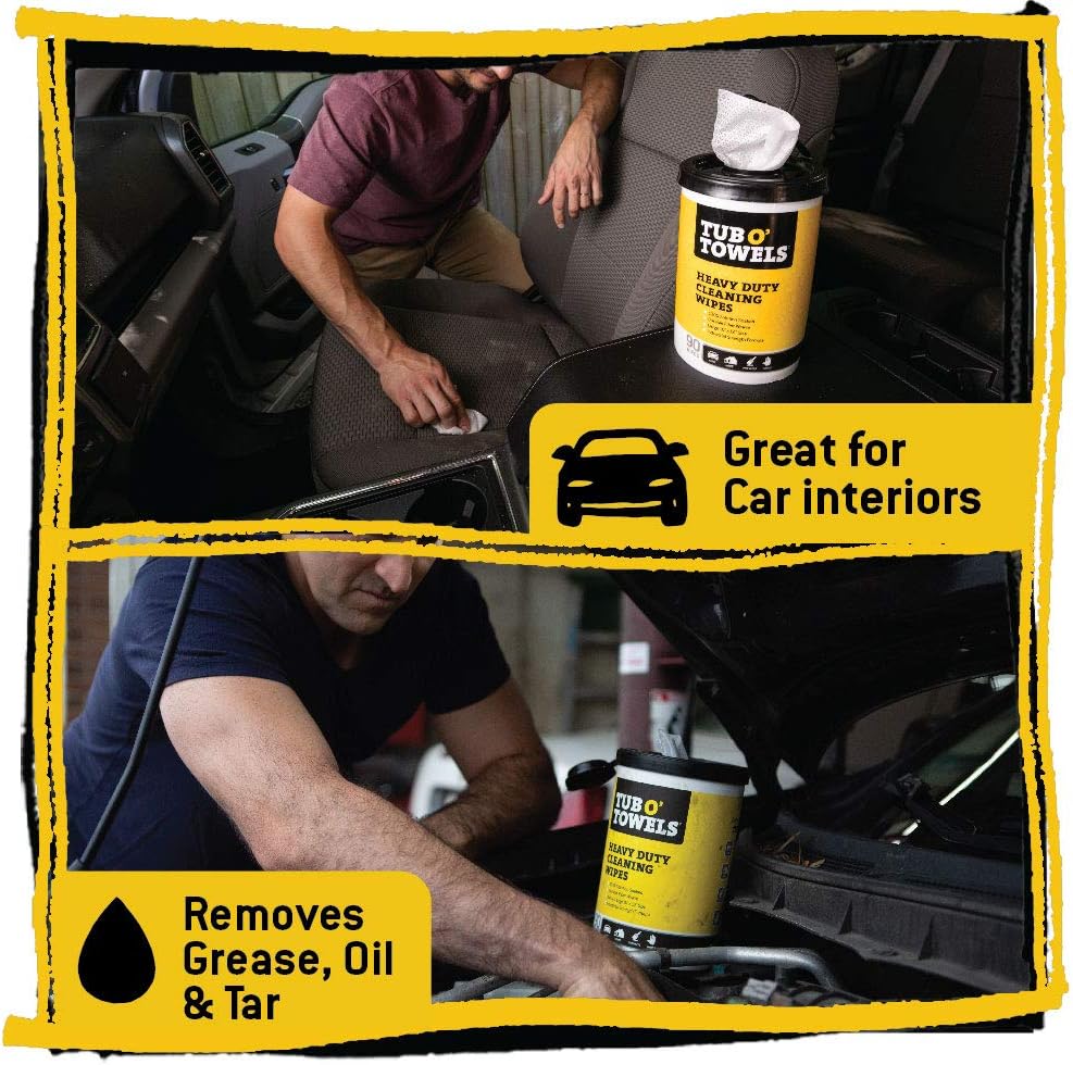 Tub O Towels TW90 Heavy-Duty 10" x 12" Size Multi-Surface Cleaning Wipes, 90 Count Per Canister