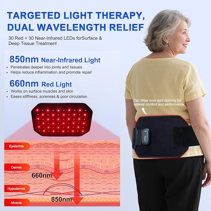 Wireless Lower Back Therapy Pad – Soothing 660nm Red & 850nm Near-Infrared Light with Built-in Gentle Heating Wires for Arthritis & Muscle Pain Relief | Auto Shut-Off