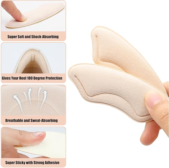Heel Cushion Pads,Ball of Foot Cushions,Metatarsal Pads for Women, Heel Grips Liners for Heel Pain Relief, Blisters,Friction, Non-Slip Shoe Inserts for Loose Shoes Make Shoes Fit Tighter (4Pairs)