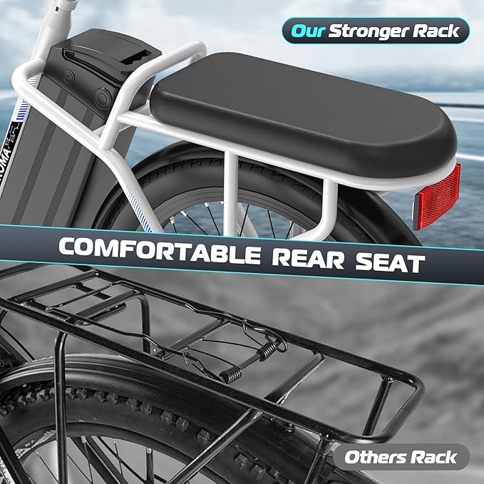 Caroma Electric Scooter with Seat, 48V Removable Battery E-Bike, Up to 30Miles&20MPH, 500/800/1200W Motor, 20" Fat Tire Adult Electric Bicycles for Commuting with Basket