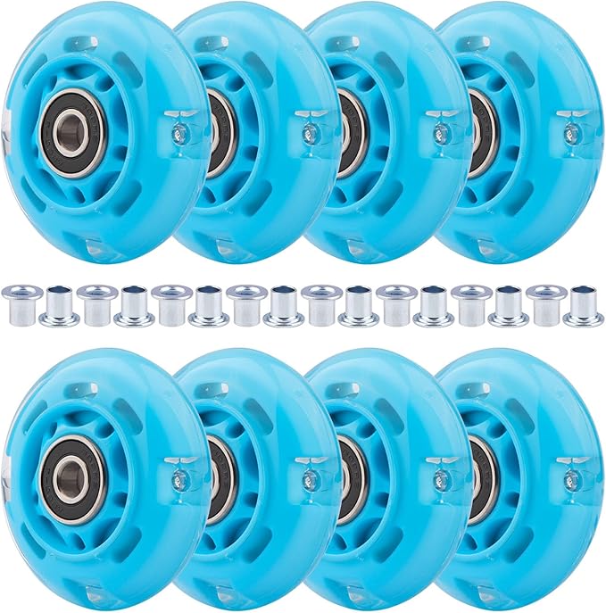 8pcs Inline Skate Wheels Led Light-Up Wheels 64/70/72/76/80mm w/Bushings 85-88A for Kids and Youth Beginners Children's Inline Skates Indoor/Outdoor Use (Blue, 64mm)