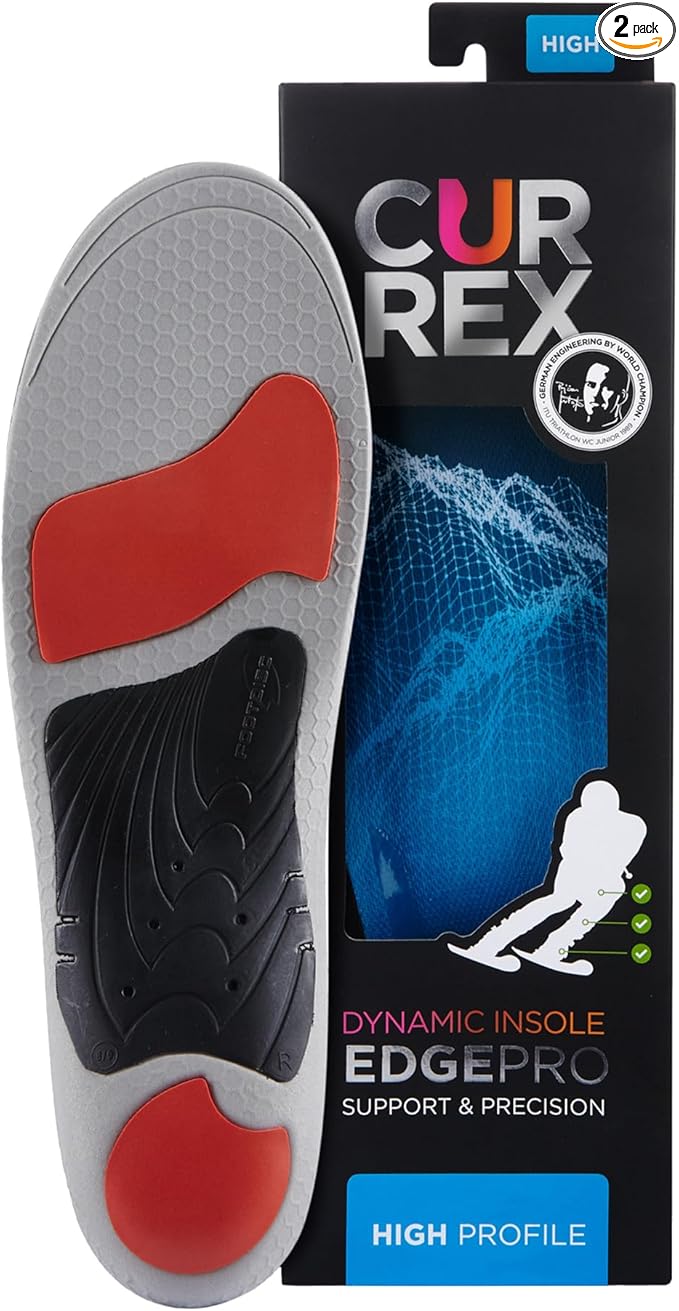 CURREX EdgePro Thermo Regulating Ski Boot Insoles for Snowboarding, Skiing, & Winter Sports ??Ski Boot Inserts with Shock Absorbing Cushioning ??for Men & Women ??High Arch, XS