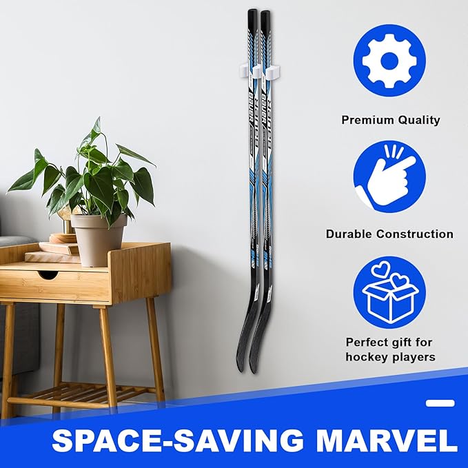 Yousoontic Hockey Stick Holder Wall Mount, 1-6 Stick Capacity, Ice and Field Hockey Organizer (Decor & Storage 2-in-1) for Home Garage Room Office Sports Decoration