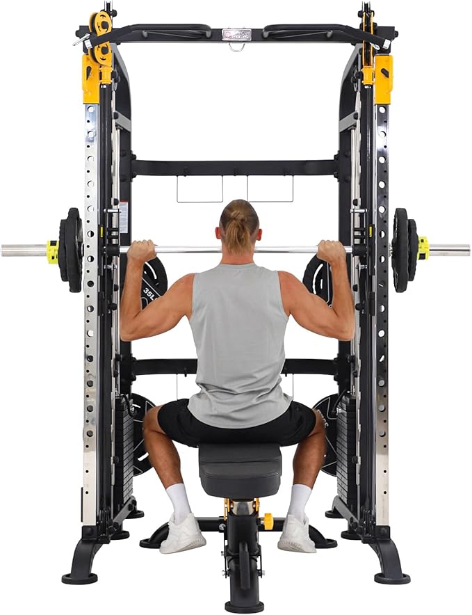 Altas Strength Smith Machine Home Gym 1000 lbs Capacity 2000 lbs Cables Strength Training Power Cages for Squats Presses Pulling Deadlifts Light Commercial Equipment Easy Assembly M810