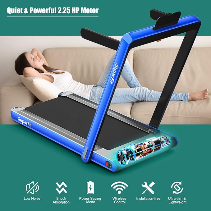 GYMAX Walking Pad, 2.25HP Dual Display Foldable Treadmill for Home with Remote/Smart App Control, Portable Compact Treadmill for Office Under Desk, Folding Running Machine for Small Spaces
