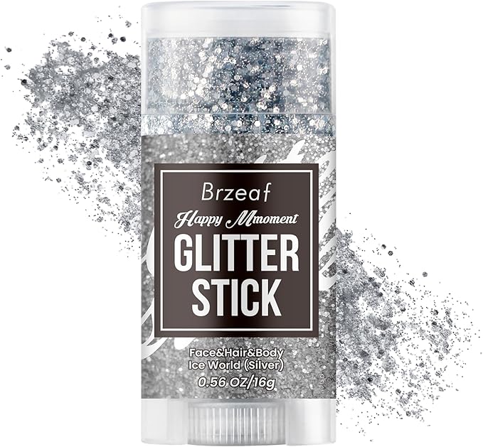 Brzeaf Silvery Body Glitter Stick, Waterproof & Long Lasting, Hair Eyeshadow Face Body Glitter, Singer Concert Music Halloween Rave Festival, Glitter Stick Makeup & Face Glitter Gel