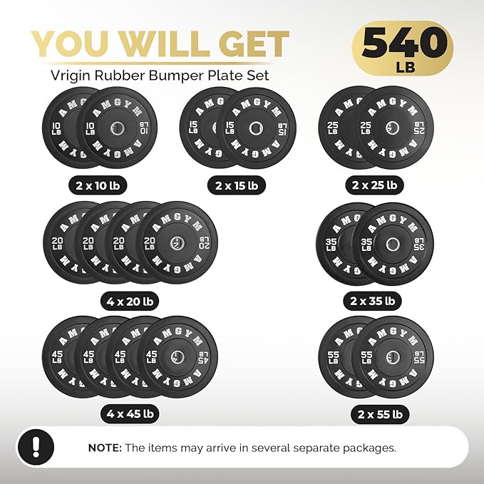 2 Inch Bumper Plates，10-500lbs，Barbell Rubber Olympic Weight Plates Set for Home Gym, Strength Training & Weight Lifting, Multiple Options Colors