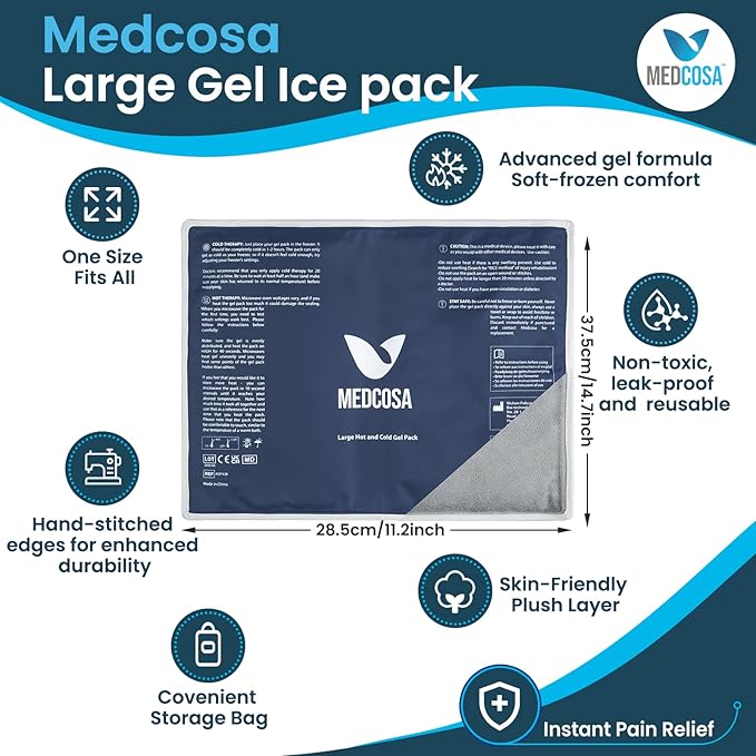 Medcosa Large Gel Ice Pack | Flexible Hot or Cold Pack | Reusable Cold Packs for Injuries, Knee, Back, and Shoulder Pain Relief, Inflammation, Post-Op and More