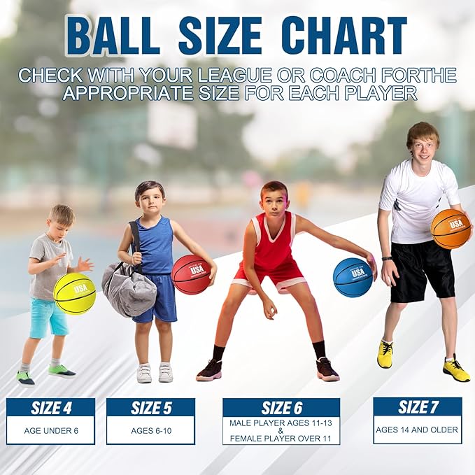 Jenaai 6 Pcs Rubber Basketballs Official Size Bulk Streetballs Multicolor Basket Balls with Pump Plain Basketball Set for Adult Youth Gifts Indoor Outdoor Training Games