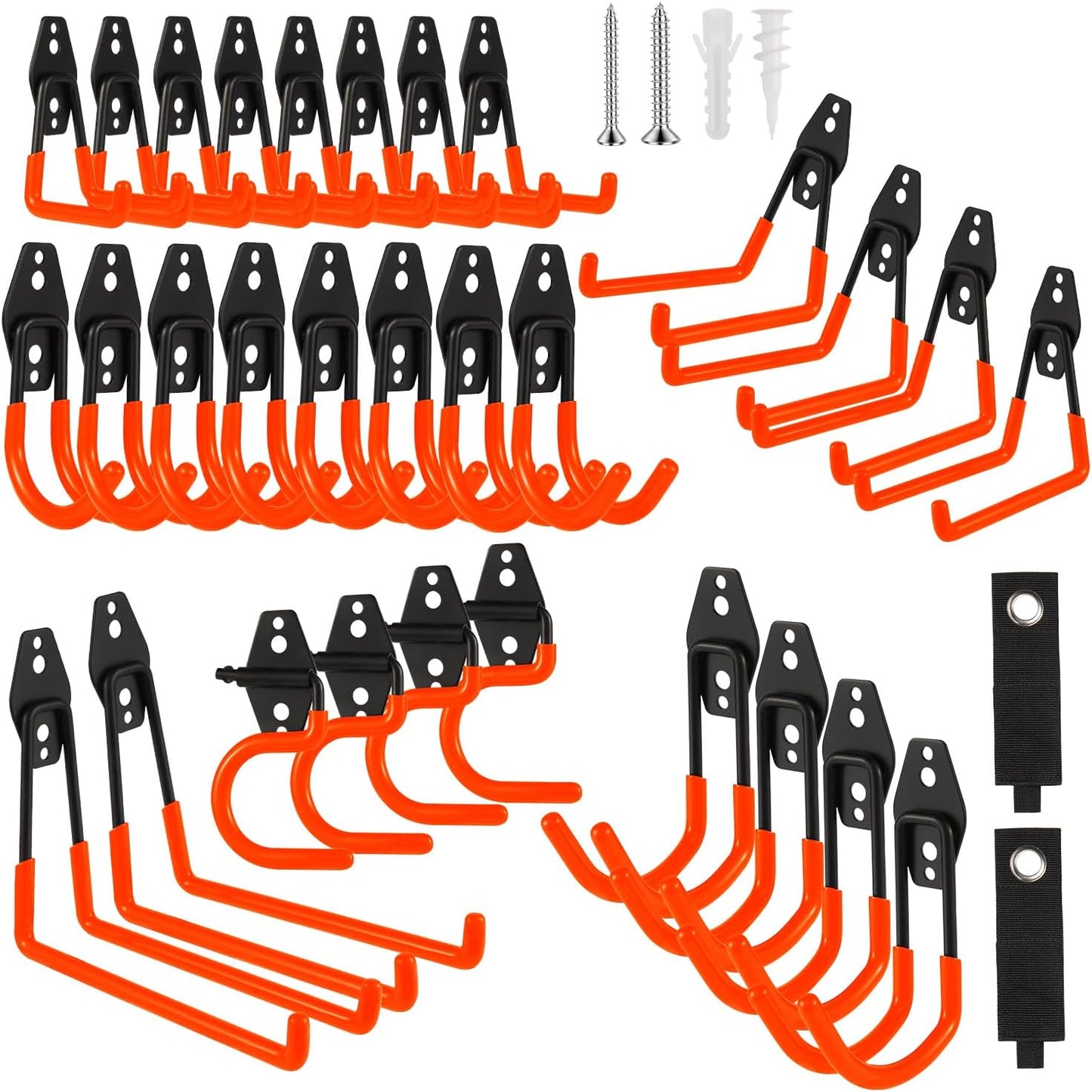 Garage Hook Heavy Duty Wall Storage Hangers, 32 Pack Garage Storage Hooks Steel Tool Orange for Ladders, Ropes, Garden Tools
