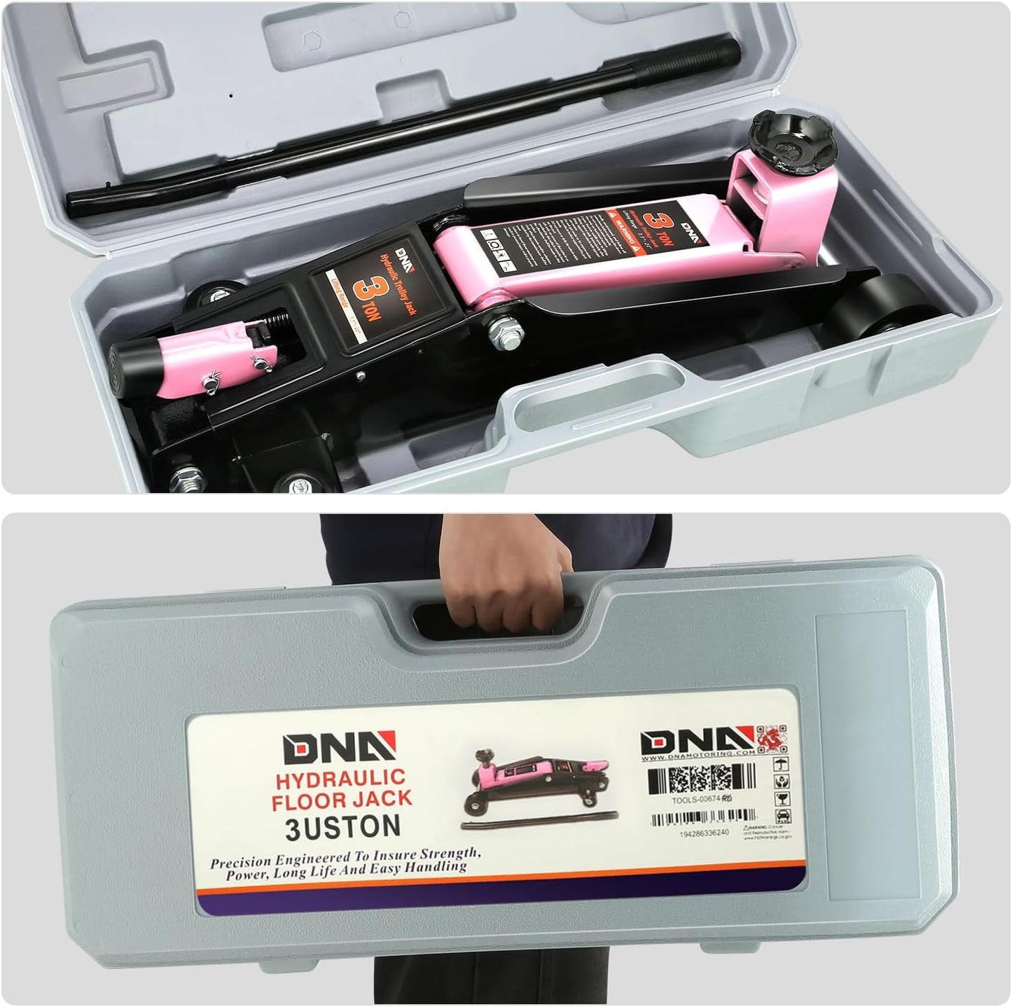 DNA MOTORING 3 Ton Low Profile Floor Jack, 3 tons (6000 lbs) Capacity Fast Lift Hydraulic Trolley Service/Floor Jack, 7.7 "-21" Lifting Range, Pink, TOOLS-00674-PK