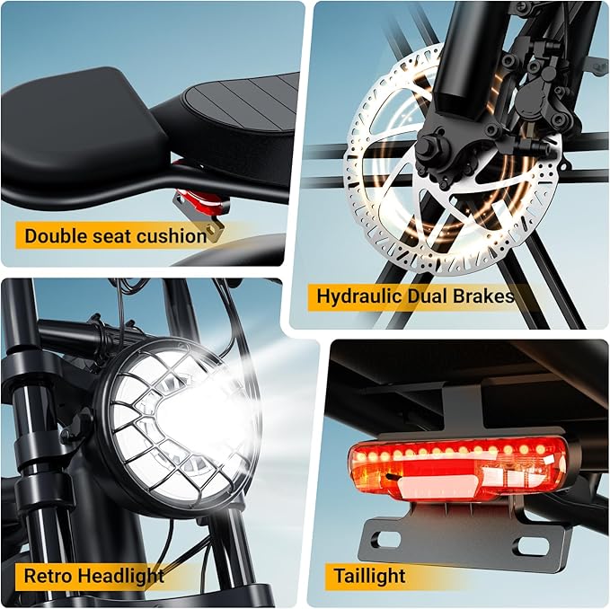 TST Electric Bike for Adults, 1500W Peak Brushless Motor 28 MPH 60 Miles/110 Miles Fat Tire E Bike with 48V 15Ah/ 25Ah Removable Battery 20" Electric Dirt Bike Hydraulic Suspension and 7-Speed