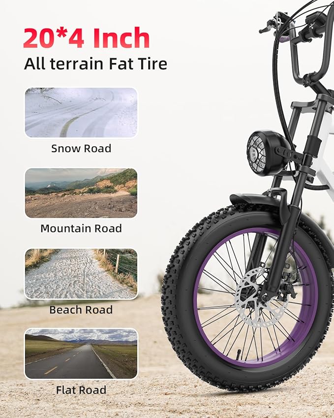 V9-G60 Peak 1500W Ebike, 48V 20Ah(960WH) Removable Battery, 72Miles &32MPH,20" Fat Tire Dirt Bike,7 Speed Gears,Dual Shock Absorber, Adults Electric Bike for Mountains, Snow, Sand, Road