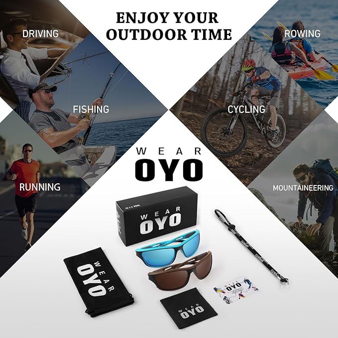 Polarized Sports Sunglasses for Men Women,Fishing Driving Rectangular Goggles UV400 Protection