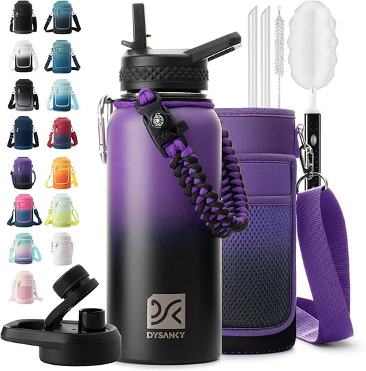 Insulated Water Bottle | Thickened Stainless Steel Vacuum Metal | Portable Sports Water Jug for Gym and Hiking with Straw, Carrier Bag, Handle Strap | BPA-Free 32 oz