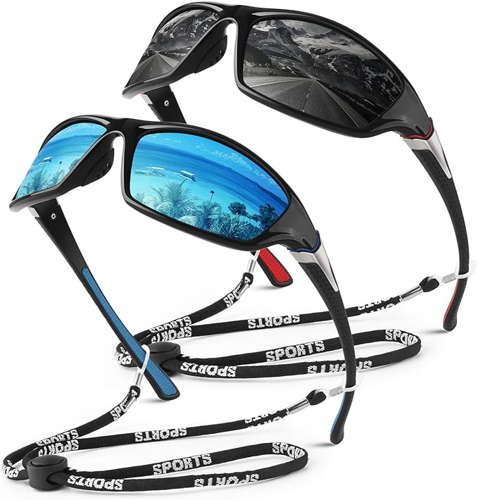 Polarized Sports Sunglasses for Men Women,Fishing Driving Rectangular Goggles UV400 Protection