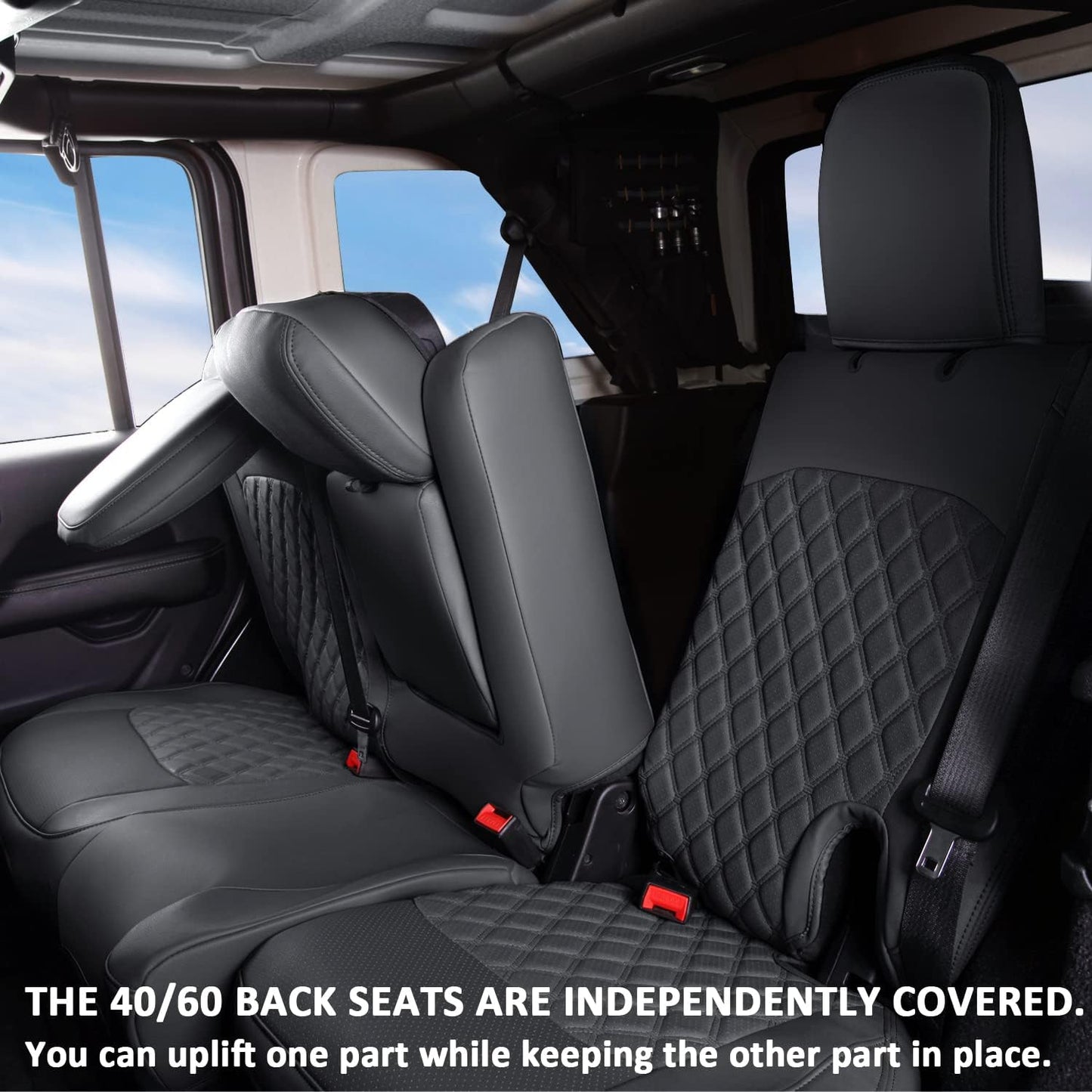 GIANT PANDA Customized Rear Car Seat Covers for Jeep Wrangler 4 Door JL Sahara Sport Rubicon Unlimited Willys 2018 2019 2020 2021 2022 2023 2024 2025 Without Rear Cup Holder,Faux Leather,(Black)