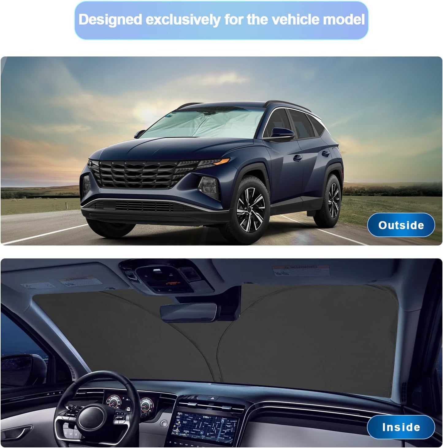 SXCY for 2022-2025 Hyundai Tucson/Santa Cruz Windshield Sunshade for 2022-2025 Hyundai Tucson/Santa Cruz Accessories 2023-2025 Santa Cruz Sunshade Foldable Sun Shield 2024 Tucson Sunshade Block UV Ray