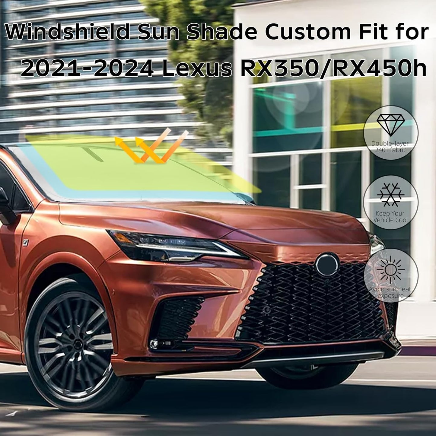 Sunshade Windshield Sun Shade Custom Fit for 2023-2026 Lexus RX Windshield Cover for Lexus RX350 RX450 RX450H RX350H Front Window Sun Visor Shield 240T Reflective Foldable Protector Car Accessories
