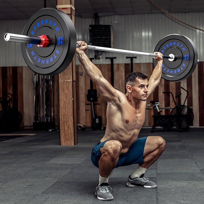 Olympic Rubber Bumper Weight Set - 2 Inch Barbell Plates for Home Gym Strength Training