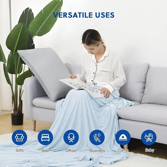 HOMFINE Cooling Blankets for Hot Sleepers - Summer Blanket Thin Lightweight Breathable Soft Double Side Enhanced Cooling Blanket for Bed Sofa, Keep Cool for Night Sweats (Light Blue, 60 x 80 inches)