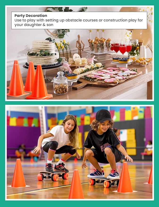 GHB Soccer Cones 7" 9" of 12 24 Pack Disc Soccer Sport Cones Training Field Marker Agility Cones for Basketball, Coaching, Practice Equipment Includes Drills Guide