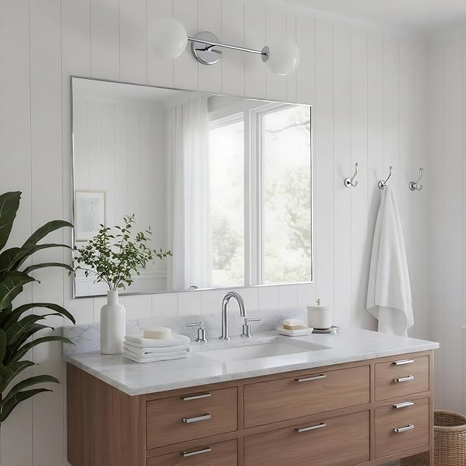 30x40 Inch Nickel Bathroom Mirror for Wall, Aluminum Frame Rectangle Rectangular Vanity Mirror, Modern Large for Bedroom, Living Room, Horizontal or Vertical