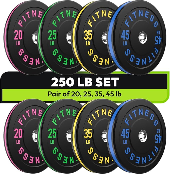 Rubber Weight Plates, Olympic Bumper Plate Set 2-Inch, 45/100 / 160/190 / 260/300 lb Barbell Weights for Home Gym, Colored Standard Strength Training Plates for Weightlifting
