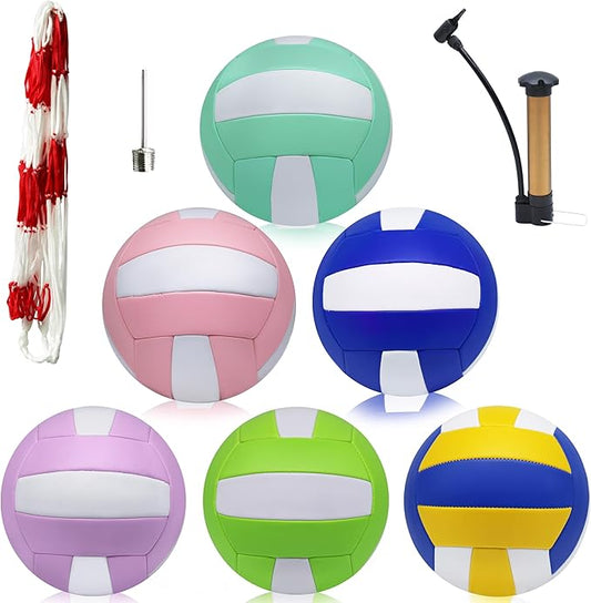 Magicorange Volleyball, 6 Pack Official Size 5 Volleyballs- PU Leather Indoor Outdoor Soft Touch Recreational Volleyballs for Beach Play, Game,Gym,Training -Includes Ball Pump