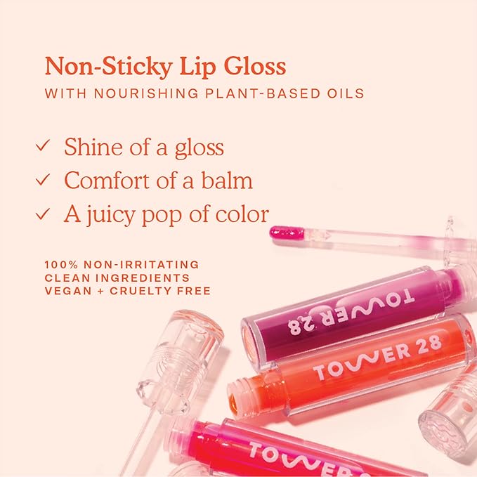 Tower 28 ShineOn Lip Jelly, XOXO | Non-Sticky, Vegan Lip Gloss in Sheer XOXO | Moisturizing Apricot and Raspberry Seed Oil | Clean, Cruelty Free