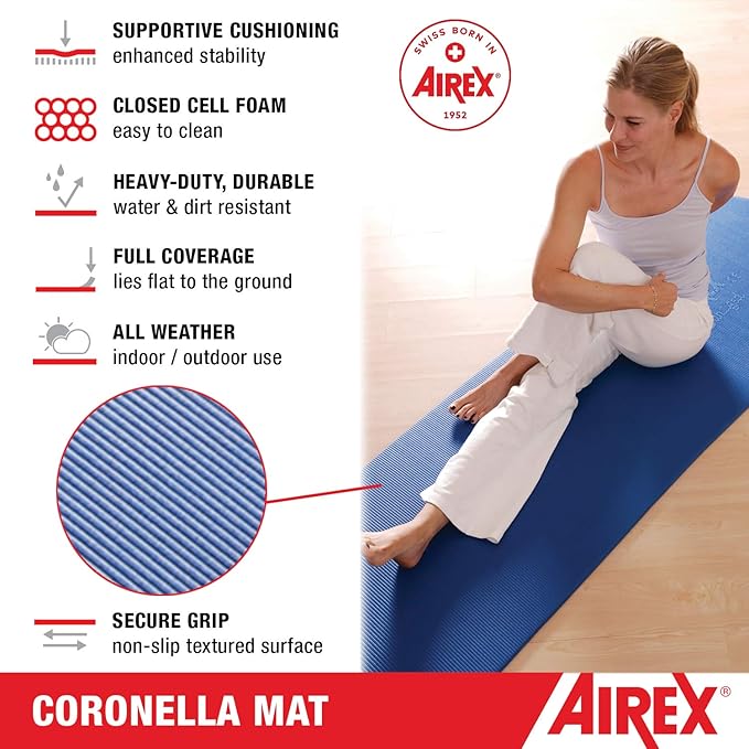 AIREX Official Coronella Exercise Mat - Home Workout Mat for Rehabilitation, Strength Training, Aerobics, Water Fitness, Exercise, Home Workouts, Floor Exercises with Premium Foam 78" x 23", Charcoal