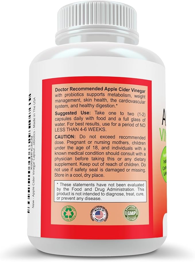 Apple Cider Vinegar Capsules - (120 Veggie Capsules) Organic ACV Supplement with Probiotics - 1500mg per Serving - Supports General Wellness & Digestive Balance - Non-GMO, Made in USA