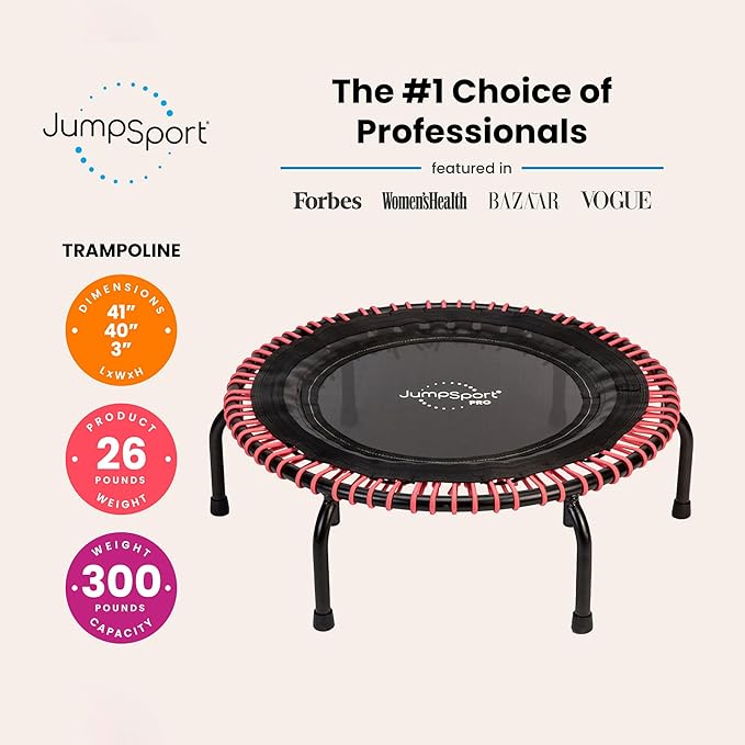JumpSport 350 PRO Indoor Heavy Duty Fitness Trampoline, 39-inch | 36 Premium EnduroLast 4 Elastic Cords | Customized Bounce with 7 Settings | 300 lb Wt. Rating | 60-Day Free Trial to 350+ Videos