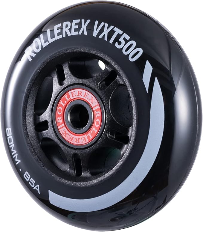 Rollerex VXT500 Inline Skate Wheels (8 Wheels w/Bearings, spacers and washers) (Various Size & Color Options Available) - for Indoor, Outdoor, Hockey - Intended for Roller Blade Wheel Replacement