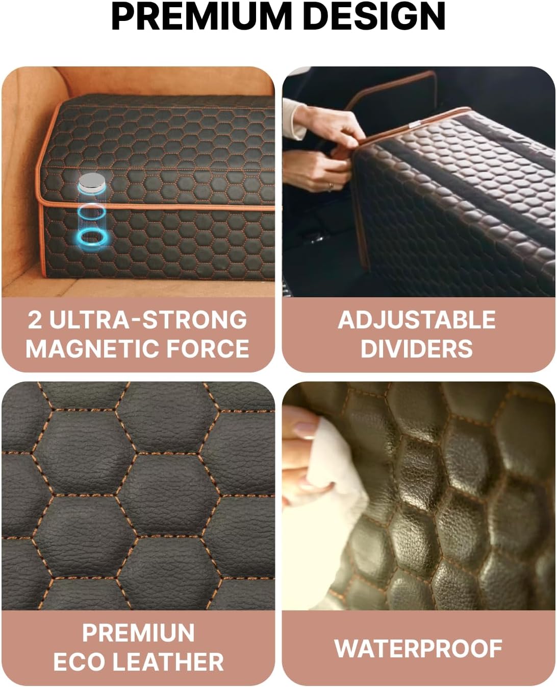 Foldable Trunk Organizer for Car Storage - Collapsible Auto Trunk Organizer With Lid - Trunk Organization (21.6 inch, Hexy)