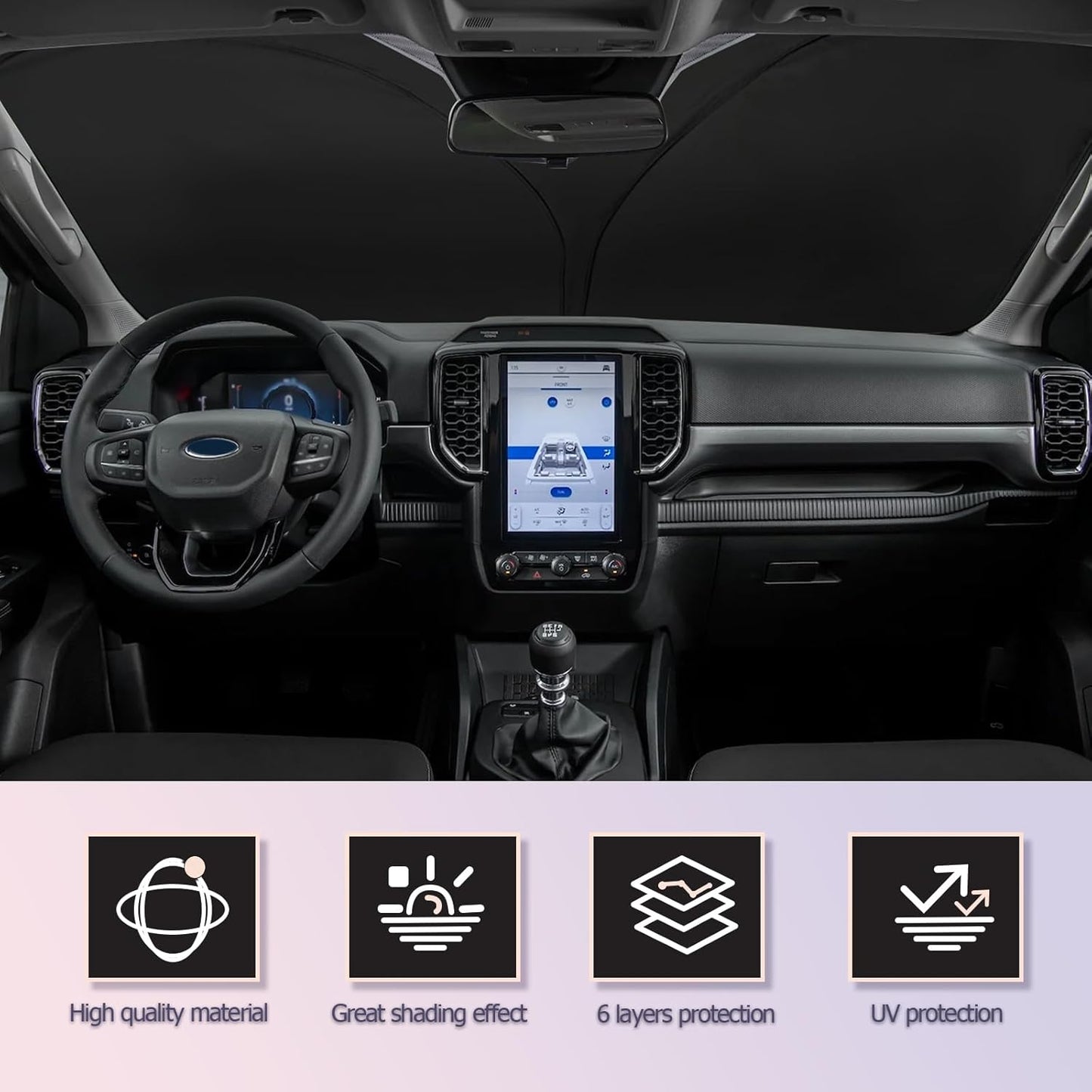 LUWU 2023-2024 Ford Ranger Windshield Sun Shade - Blocks UV Rays, Front Window Sunshade