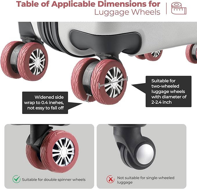 8 Pcs Upgrade Luggage Wheel Covers, Carry On Luggage Suitcases,Wear-Resistant, Anti-Noise, Silicone Wheel Protective Covers for 2-2.4" Spinner Wheel,Essential Travel Accessories (Brown)