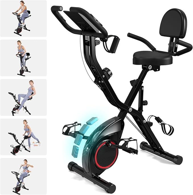 Foldable Exercise Bike Stationary Bikes for Home, 5 IN 1 Indoor Workout Bike, Cycling Bike with 16-Level Quiet Magnetic Resistance, 6.6 LBS Flywheel and 300LBS Capacity, 2025 Designed 817 X-bike